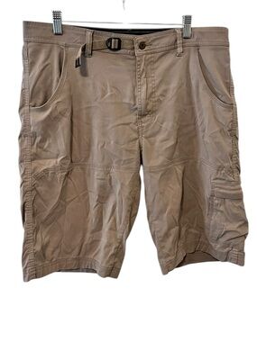 Prana Men's Taupe Cargo Shorts Size Large Integrated Belt Outdoors Hiking Active